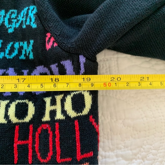 Coldwater Creek Cardigan Sweater Black Christmas 100% Cotton Spell Out Holiday L - Picture 11 of 12